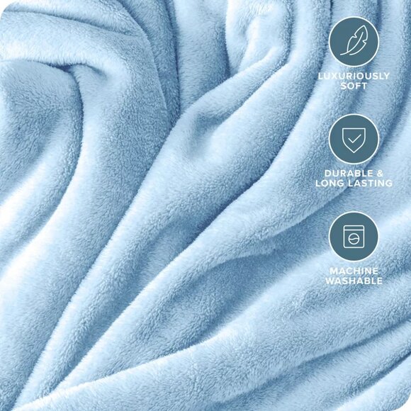 NEW Light Blue Microplush Fleece Bed Blanket by Bare Home - Picture 4 of 11